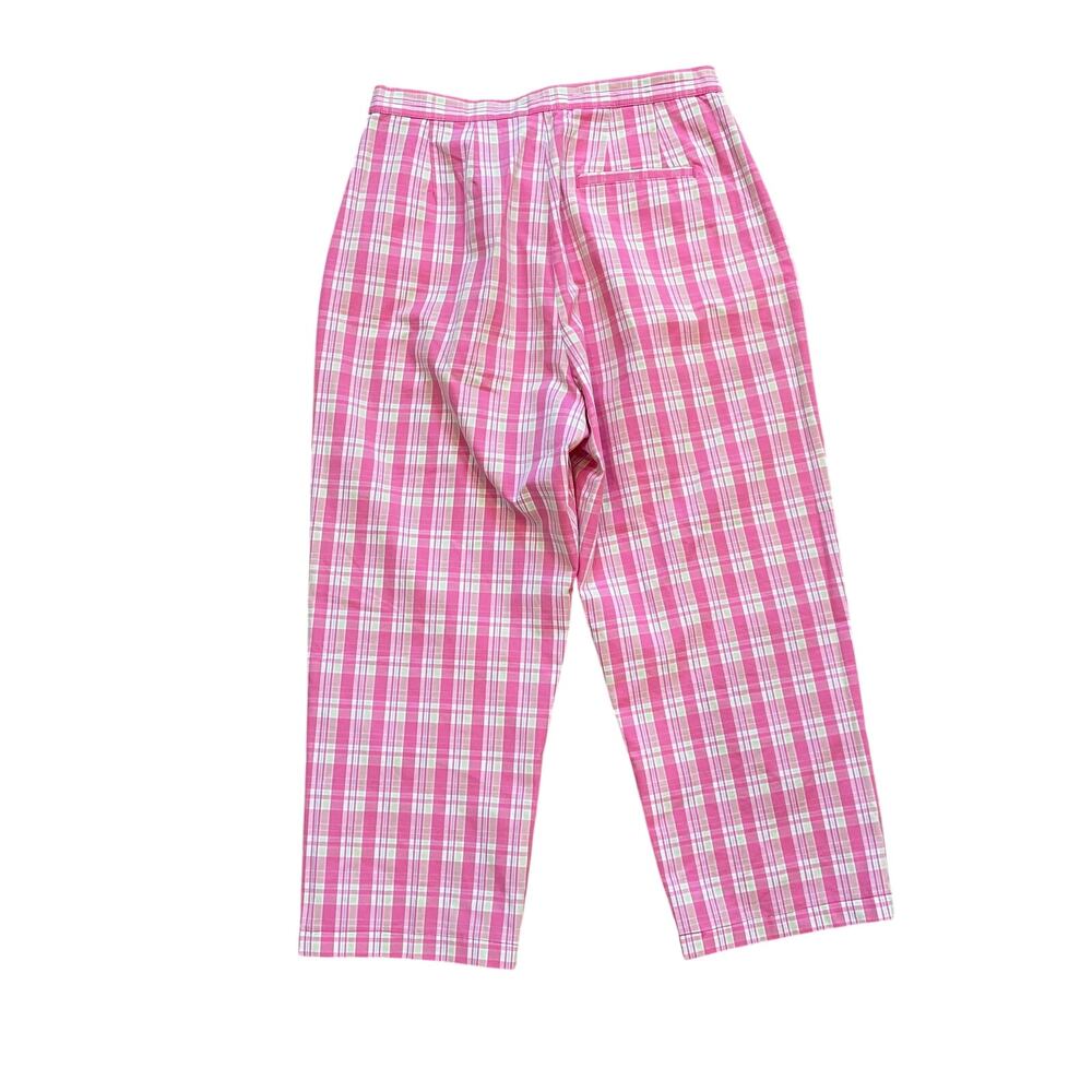 Lands' End Pink Plaid Cropped Chino Pants, High Rise, Lightweight, Cotton, 8 - Picture 5 of 13